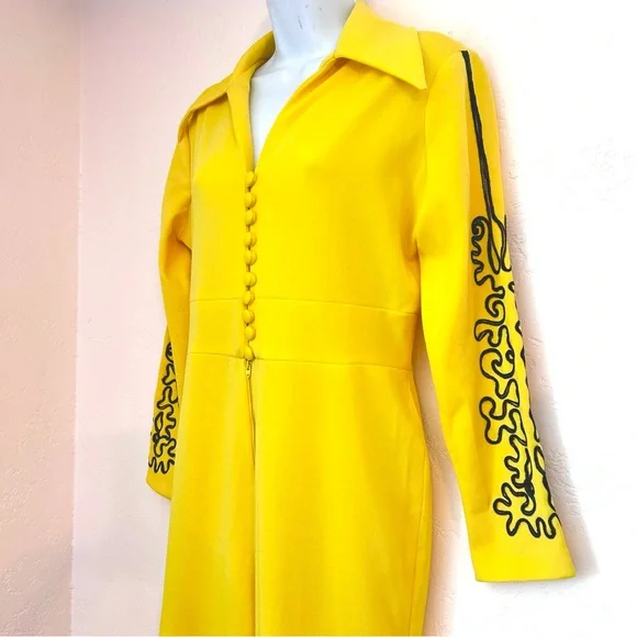 Fredrick’s of Hollywood Vintage 70s RARE Embroidered Bell Bottom Jumpsuit Yellow - Picture 7 of 14